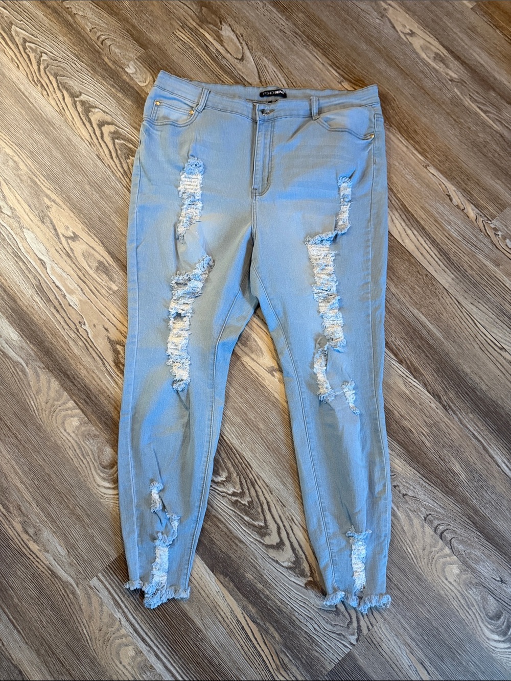 Fashion Nova Light Blue Ripped Skinny Jeans